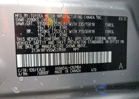 2025 Toyota Rav4 Xle Premium from USA, damaged, VIN 2T3A1RFV9SW529888